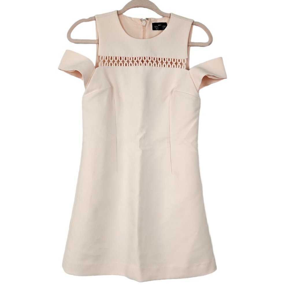 TOPSHOP Petite Blush Pink Off Shoulder Fit And Flare Skater Dress 4